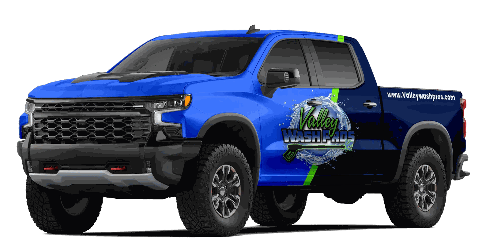 Valley Wash Pros branded blue truck